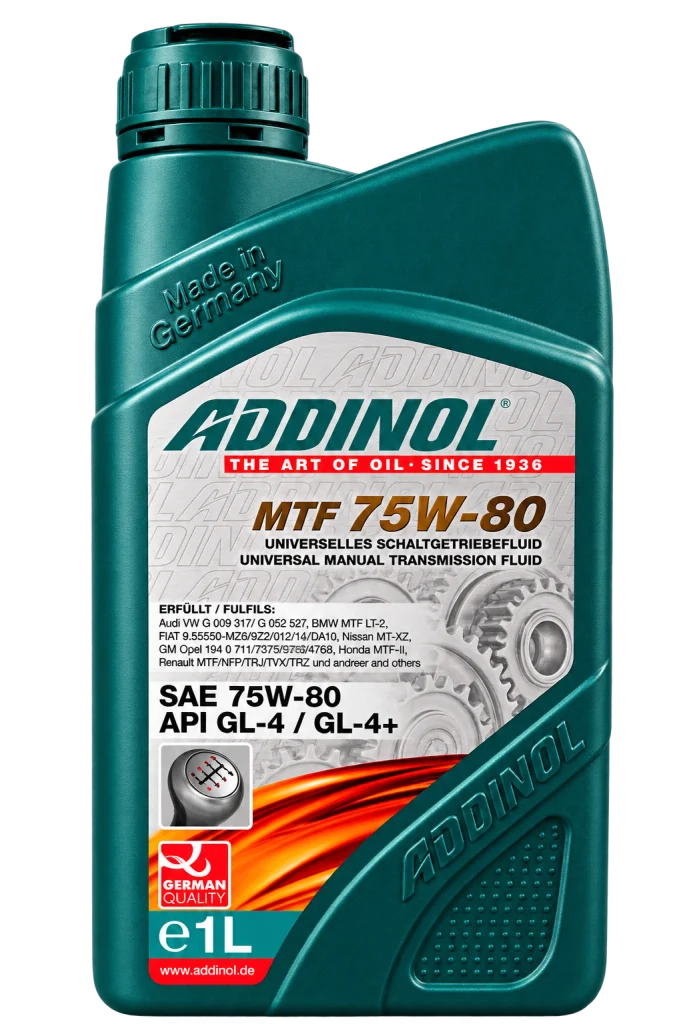 روغن گیربکس دستی آدینول ADDINOL MTF 75W-80 تمام سنتتیک حجم ۱ لیتر، استاندارد API GL-4 / GL-4+، ساخت آلمان