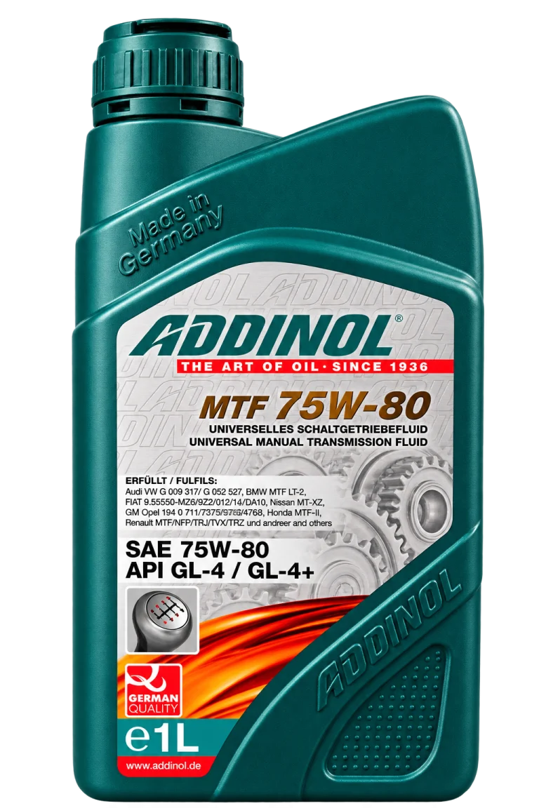 روغن گیربکس دستی آدینول ADDINOL MTF 75W-80 تمام سنتتیک حجم ۱ لیتر، استاندارد API GL-4 / GL-4+، ساخت آلمان