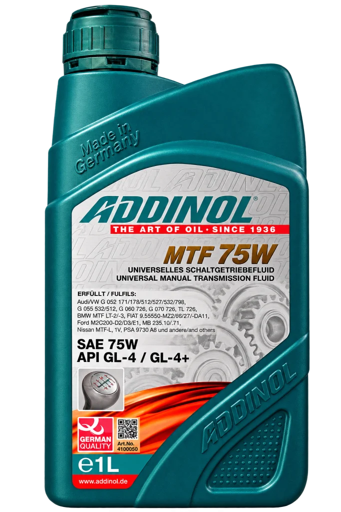 روغن گیربکس دستی آدینول ADDINOL MTF 75W حجم ۱ لیتر، استاندارد API GL-4 / GL-4+، ساخت آلمان