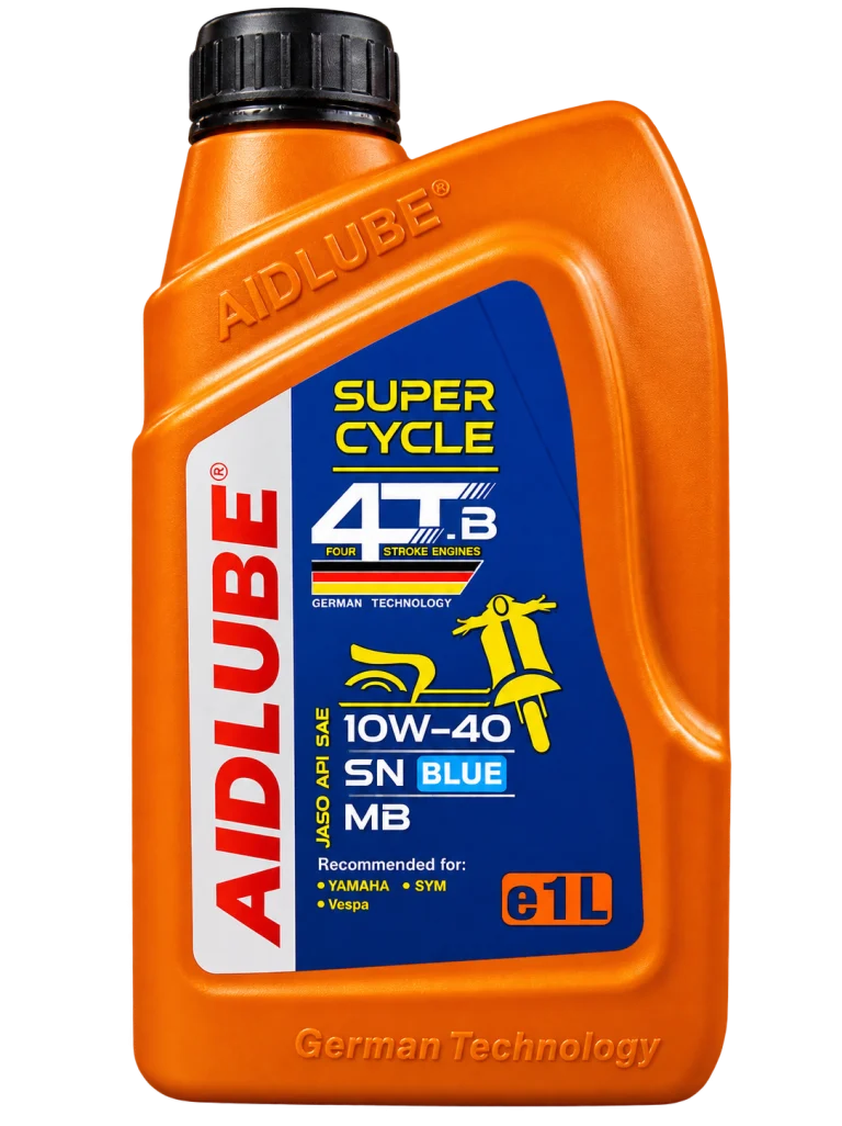 روغن موتور اسکوتر ایدلوب AIDLUBE Super Cycle 4T-B Blue 10W-40 حجم ۱ لیتر، API SN و JASO MB
