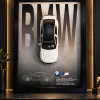 تابلو دکوراتیو ماکت بی‌ام‌و BMW M8 با طراحی سه‌بعدی سفید و مشکی