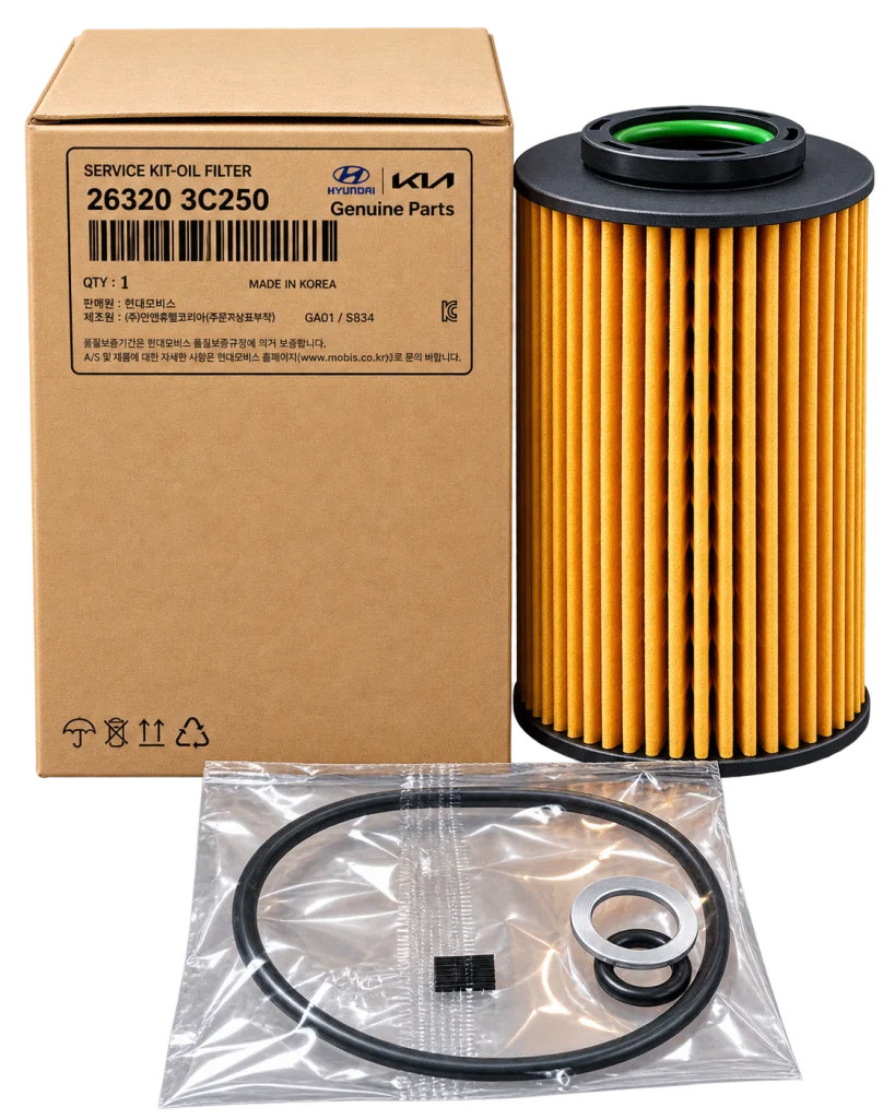کیت فیلتر روغن اصلی هیوندای و کیا Hyundai/Kia Genuine Parts کد 26320-3C250 ساخت کره