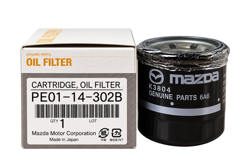 فیلتر روغن موتور اصلی مزدا Mazda Genuine Parts کد PE01-14-302B ساخت ژاپن مناسب موتورهای SKYACTIV-G