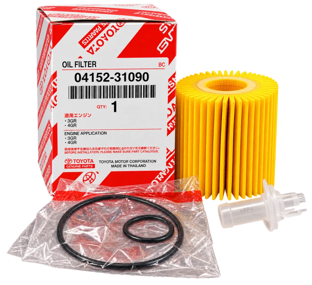 فیلتر روغن موتور اصلی تویوتا و لکسوس کد 04152-31090 به‌همراه اورینگ و آداپتور تخلیه