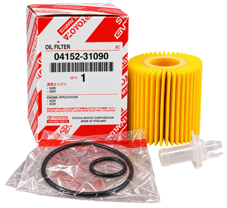 فیلتر روغن موتور اصلی تویوتا و لکسوس کد 04152-31090 به‌همراه اورینگ و آداپتور تخلیه