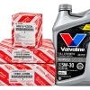 پک سرویس دوره‌ای تویوتا لندکروز ۲۰۱۲ | روغن موتور Valvoline 5W-30 و سه فیلتر Toyota Genuine Parts
